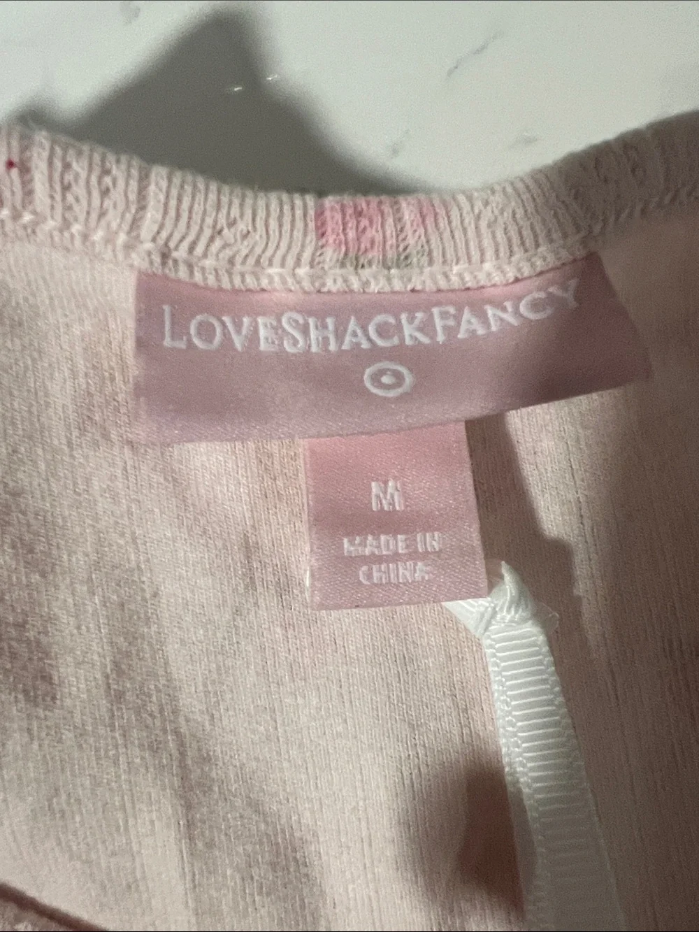 LoveShackFancy Pink Floral Ribbed Short Sleeve Tee for Kids